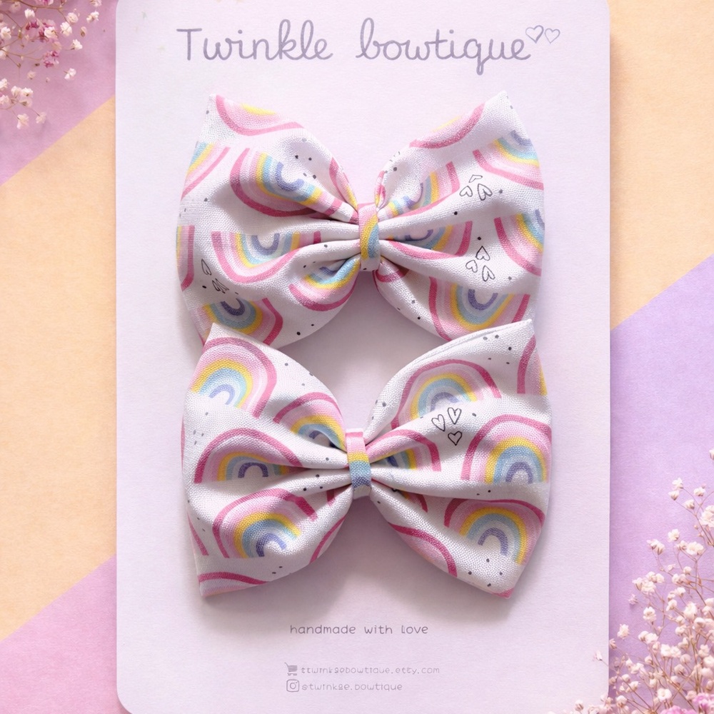 Rainbow pigtail hair bows